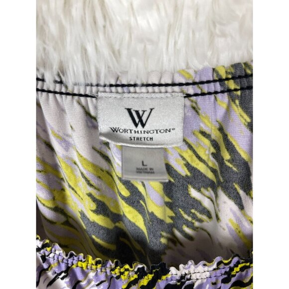 Worthington Womens Large Purple Black Yellow White ZigZag Elastic Short Sleeve - Picture 5 of 6